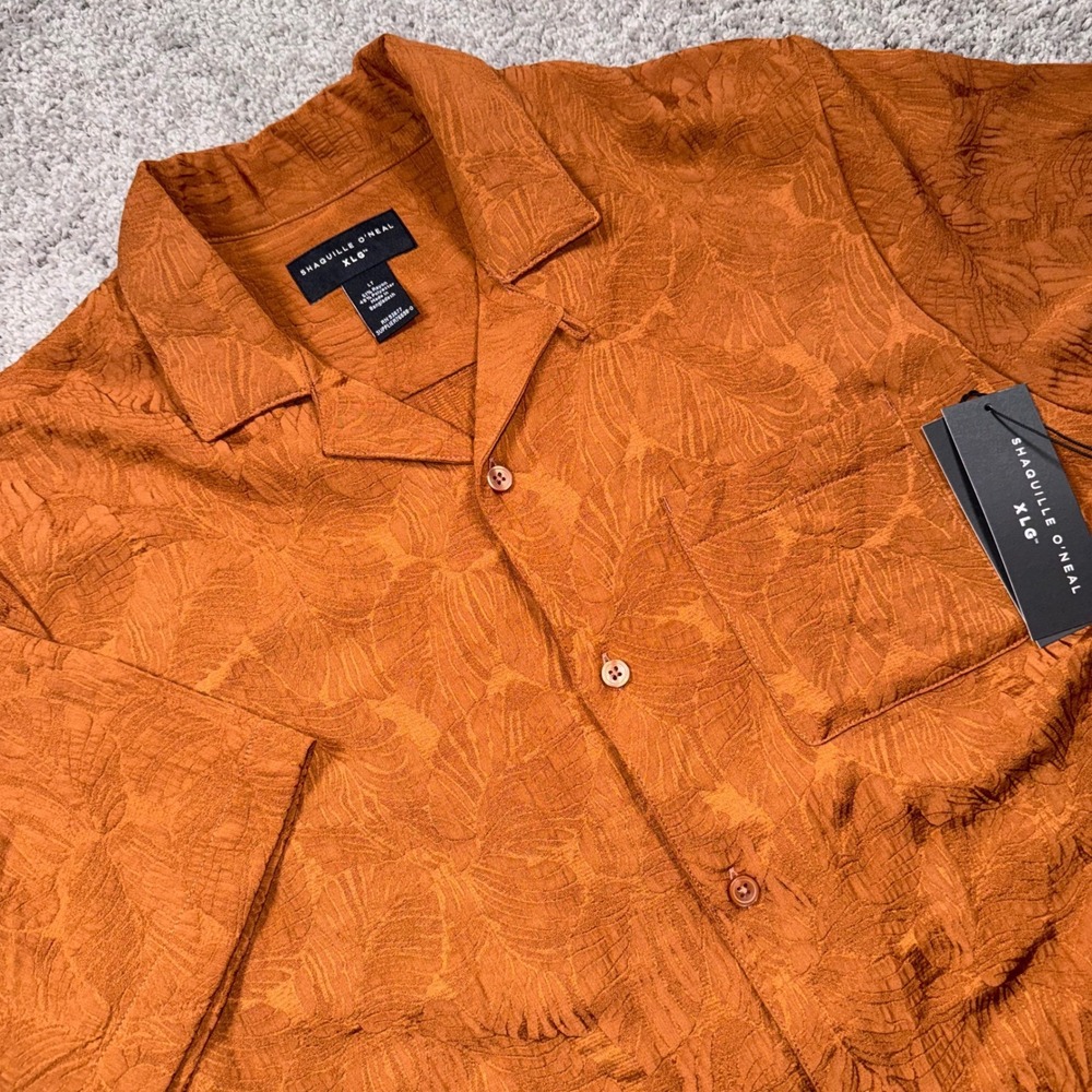 Shaquille O'Neal XLG Woven Shirt Mens Leaf Jacquard Rich Maple LT NEW